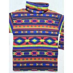 Boutique Europa Aztec Vtg. Southwestern Fleece Sz. Small Roll Neck Top Purple